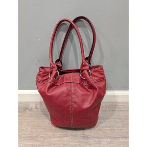 Tignanello Dark Red Leather Large Roomy Three Compartment Tote Bag Purse
